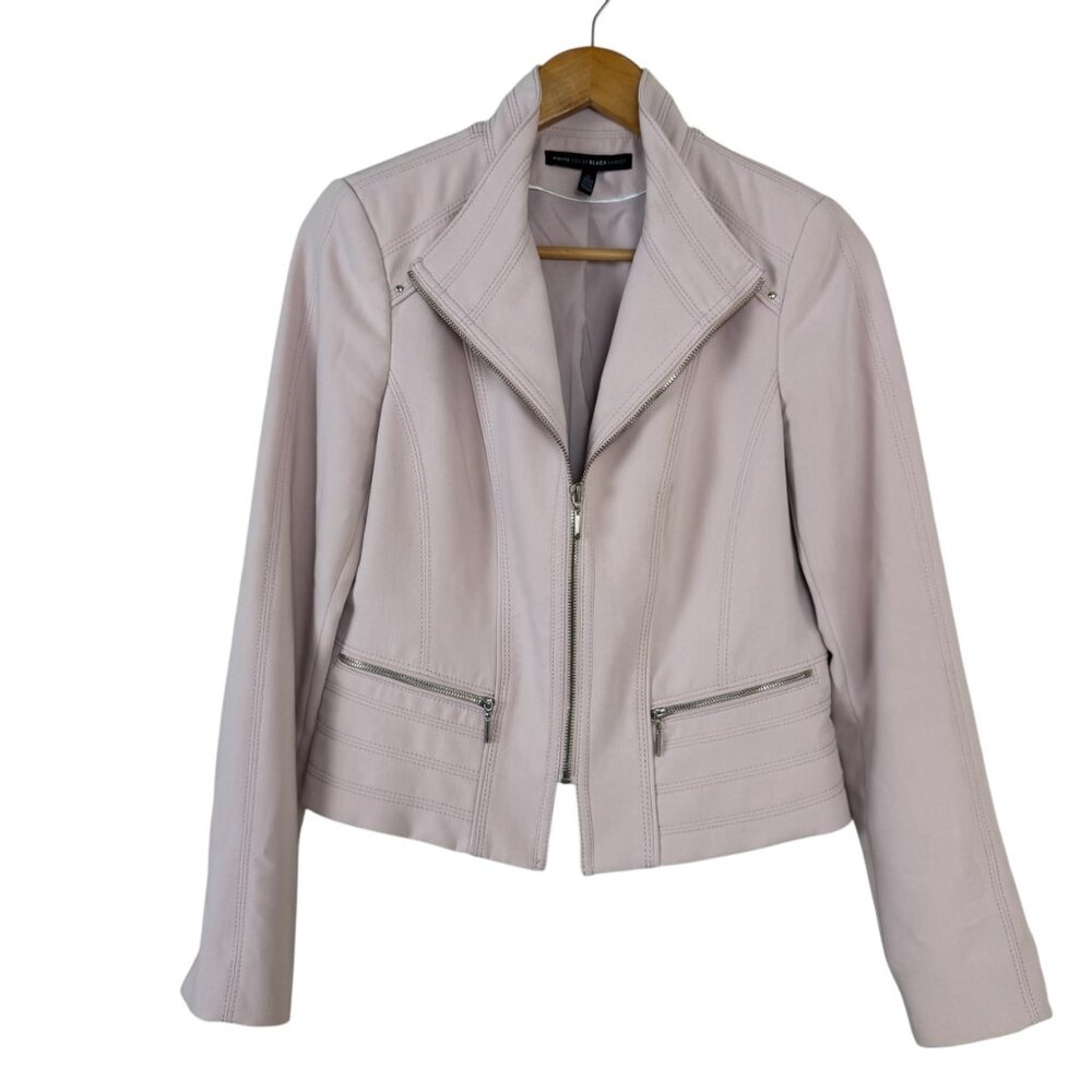 White House Black Market Pale Pink Moto Jacket Size 6 Zippers Casual Neutral